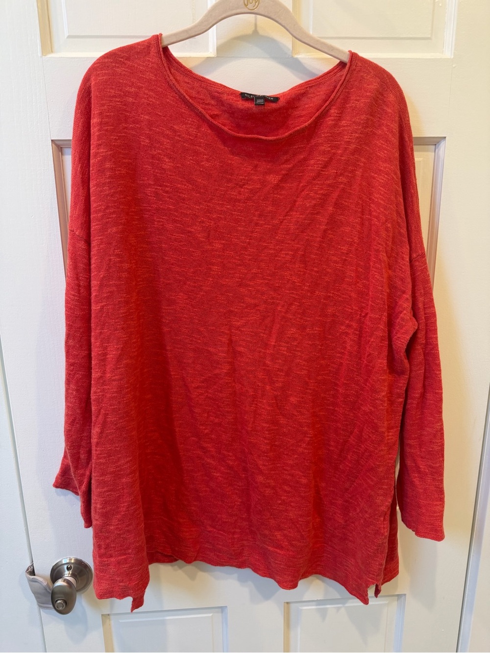 Eileen Fisher Red Slub-Knit Tunic Top